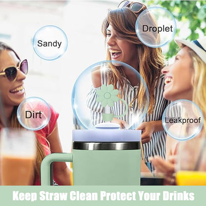 Flower Straw Covers Toppers for Stanley Cups 30&40 Oz Tumbler with Handle Accessories 4PCS Silicone Straw Caps Reusable Straws Tips Protectors for Stanley Cup 10mm 0.4in Straws,Off White