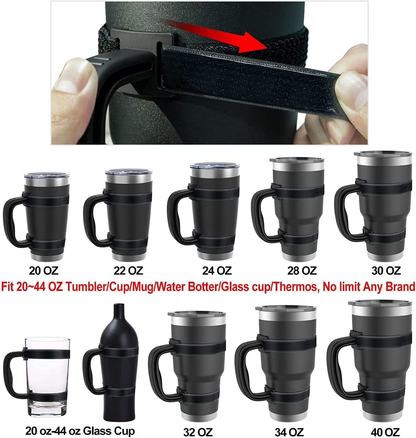 New Upgrade Anti-Slip Adjustable Tumbler Handle Fit for 20 Oz to 40 Oz All Brands Tumbler Cup of YETI, RTIC, Ozark Trail, Tervis, Corkcicle, Slm, Reduce Cold, Artic, Atlin, Bubba and SIC Etc
