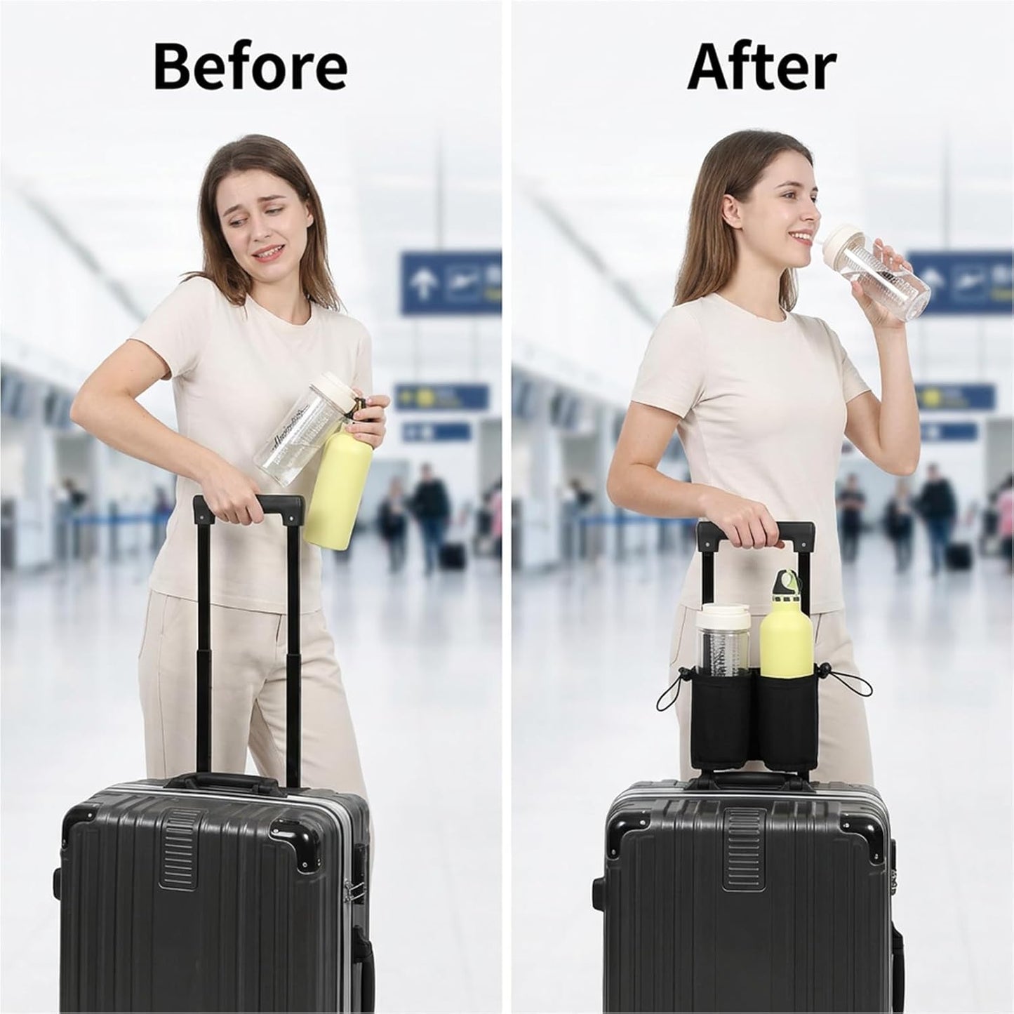 Luggage Travel Cup Holder Free Hand Drink Carrier Carry on Beverage Cup Holder Attachment Fits Roll on Suitcase Handles Business People, Travel Essentials