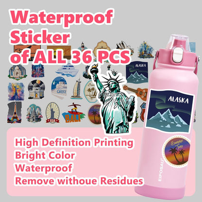 Insulated Water Bottle with Lid & Boot & Stickers, 24 oz Stainless Steel Sweat Free Bottle Keep Cold 24H, BPA-Free Sports Wide Mouth Water Bottle, BlueBlack