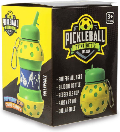 Windy City Novelties Collapsible Pickleball Silicone Water Bottle – 16 oz Portable Sports Bottle with Clip for Pickleball Players