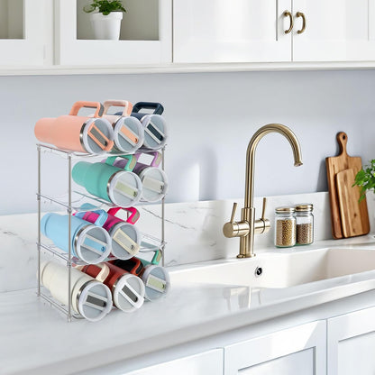 Sbosbo Water Bottle Organizer for Stanley 40 oz Tumbler, Stackable Water Bottle Holder for Kitchen Fridge Cabinet Organization and Storage, Plastic Wine Rack/Drink Bottle Holder (4 Pack - Hold 12)