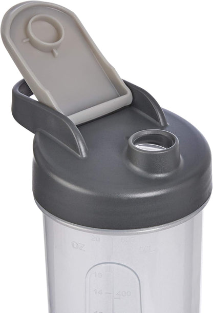 Amazon Basics Protein Shaker Bottle with Mixer Ball, Dishwasher Safe, 20 oz, Gray, 2-Pack