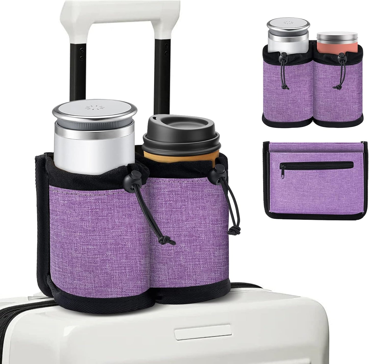 Luggage Cup Holder for Suitcases,Travel Must Haves,Free Hand Drinks Carrier Coffee Mugs Holder,Universal Luggage Accessories for Flight Attendants,Business Travelers Travel Essential - Black