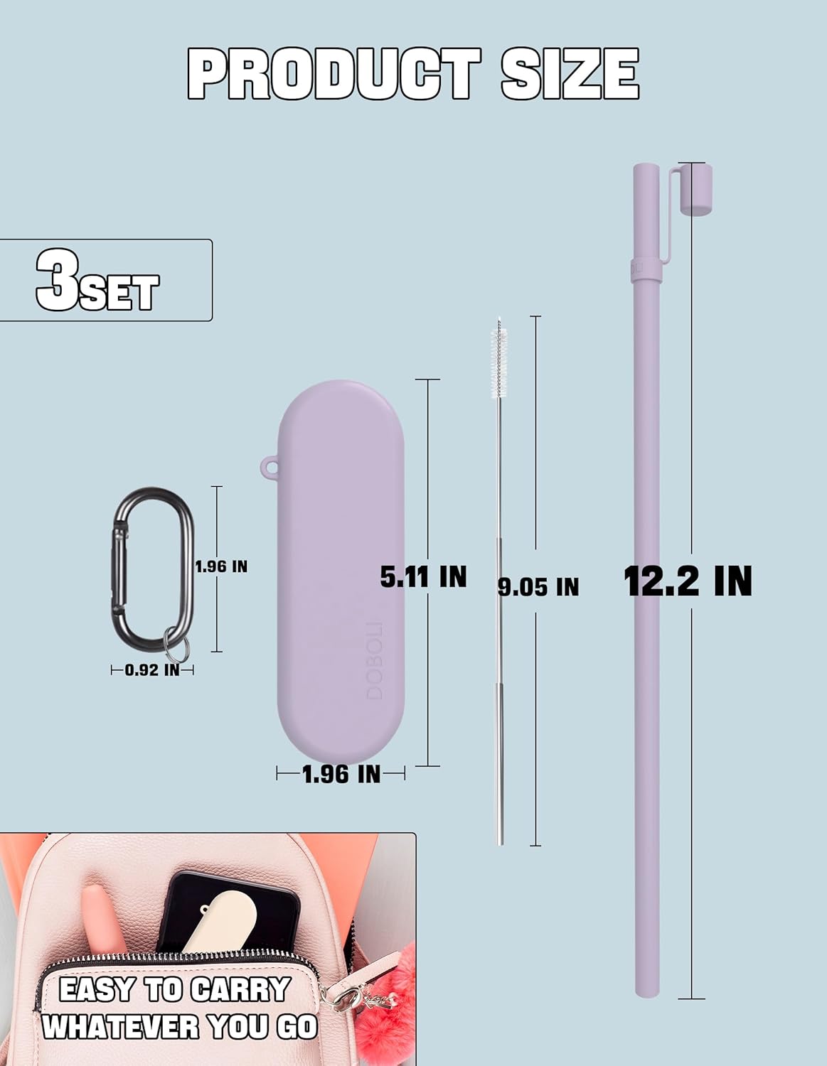 Doboli Reusable Straws with Case,12 inch Long Silicone Reusable Straws with Case, Portable Straw Foldable Drinking Travel Straw, Compatible with Stanley Owala 40 oz 30 oz Cup Tumbler 3 Set
