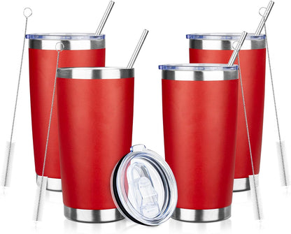 20oz Tumbler with Straw and Brush, Stainless Steel Vacuum Insulated tumbler, Double Wall Insulated Coffee Tumbler for Outdoor, Home, Travel,Office (Buff,1pcs)