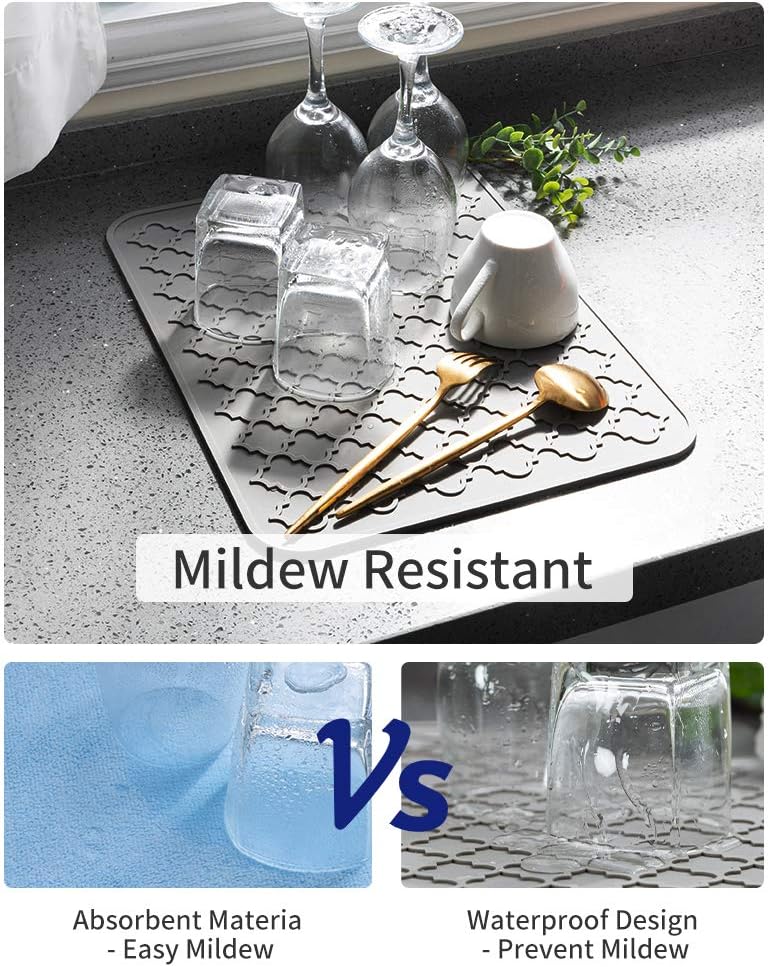 AMOAMI-Dish Drying Mats for Kitchen Counter-Silicone Dish Drying Mat-Kitchen Dish Drying Pad Heat Resistant Mat-Kitchen Gadgets Kitchen Accessories Kitchen Small Appliances(12" x 16", BLACK)