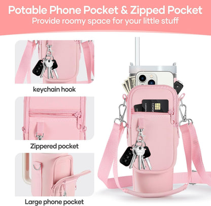 linmaya Water Bottle Carrier Bag for Stanley Cup 40/30oz with Phone Holder Pockets,Neoprene Water Bottle Cross-body Bag with Adjustable Shoulder & Hand Strap Stanley Cup Accessories