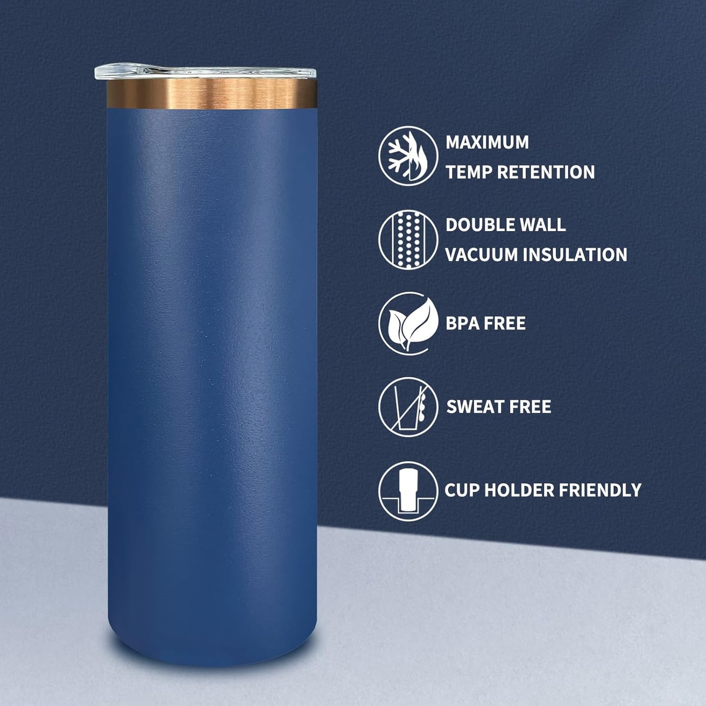 20 oz Skinny Tumblers Bulk, Stainless Steel Insulated Tumbler with Lids and Straws, Slim Double Wall Powder Coated Travel Coffee Mugs Reusable Cup for Hot Cold Drinks (Black,1 pack)