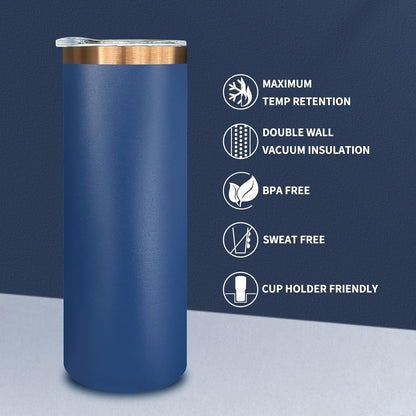 20 oz Skinny Tumblers Bulk, Stainless Steel Insulated Tumbler with Lids and Straws, Slim Double Wall Powder Coated Travel Coffee Mugs Reusable Cup for Hot Cold Drinks (Black,1 pack)