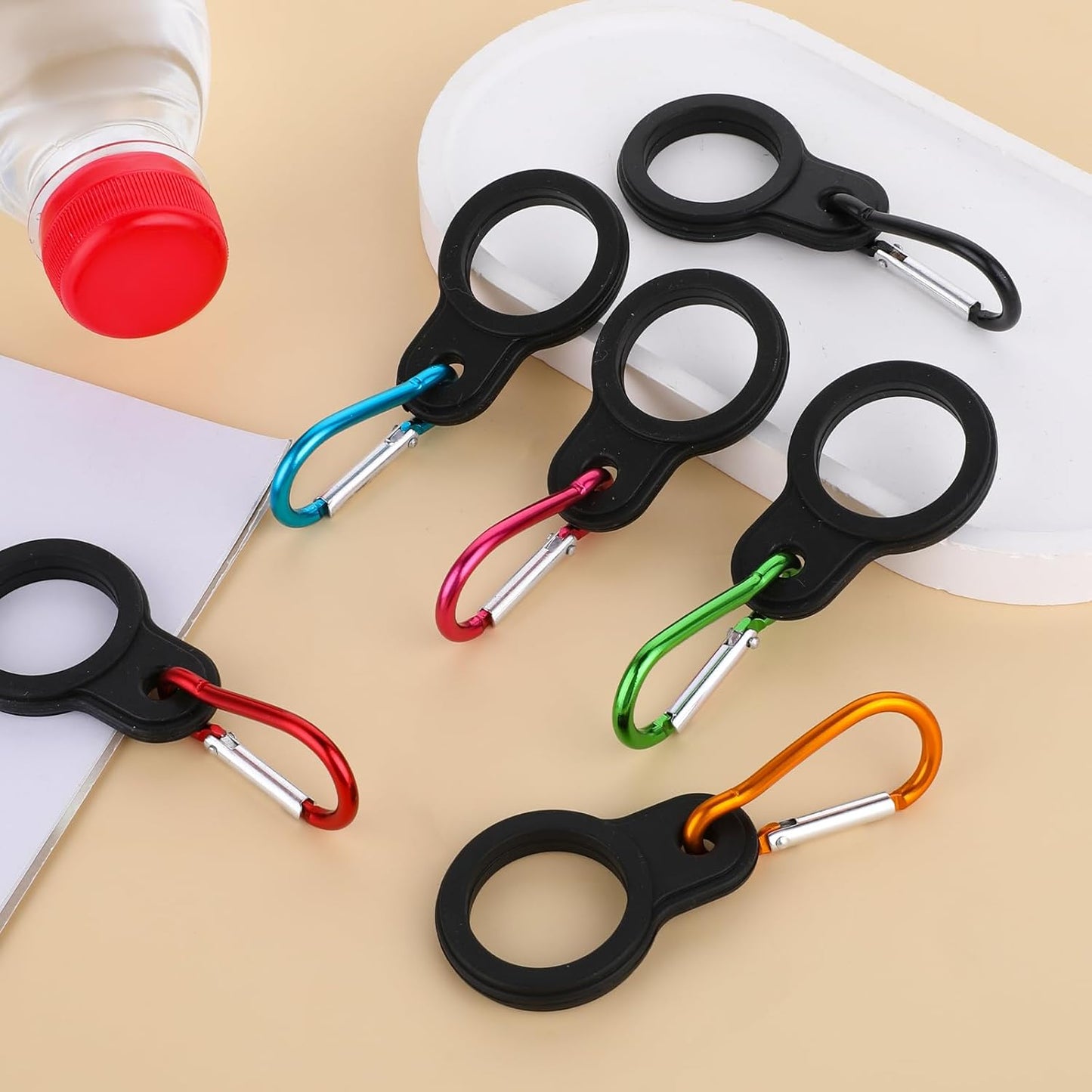 6 PCS Silicone Water Bottle Carrier, Silicone Water Bottle Buckle Holders with Carabiner Belt Clip and D-Ring Hook, Suitable for Hiking, Camping, Traveling, and Mountain Climbing