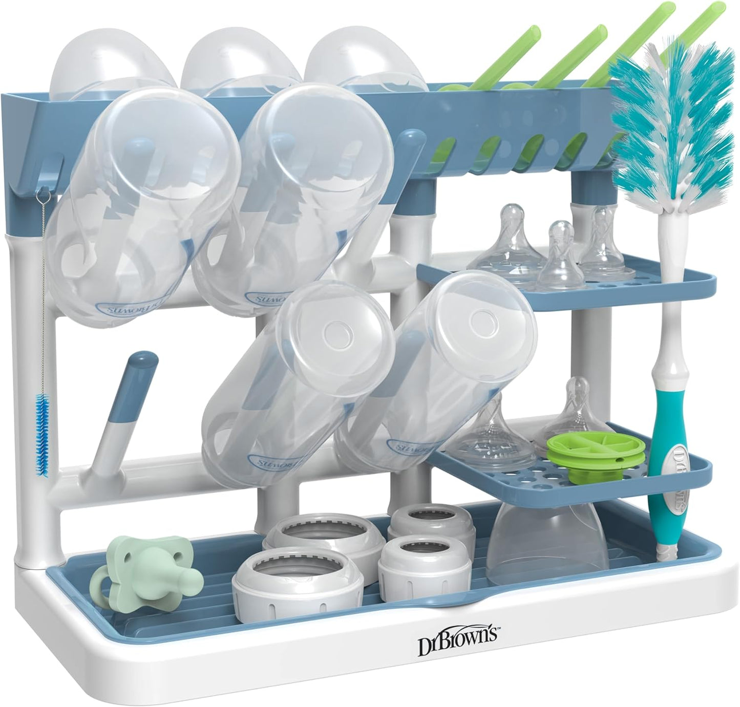 Dr. Brown's Baby Bottle Drying Tower, Stand-Up Countertop Drying Rack with Organized Storage for Baby Essentials, Space Saving Vertical Rack, Black/White
