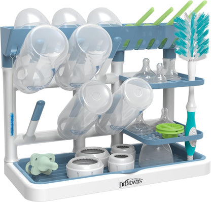 Dr. Brown's Baby Bottle Drying Tower, Stand-Up Countertop Drying Rack with Organized Storage for Baby Essentials, Space Saving Vertical Rack, Black/White