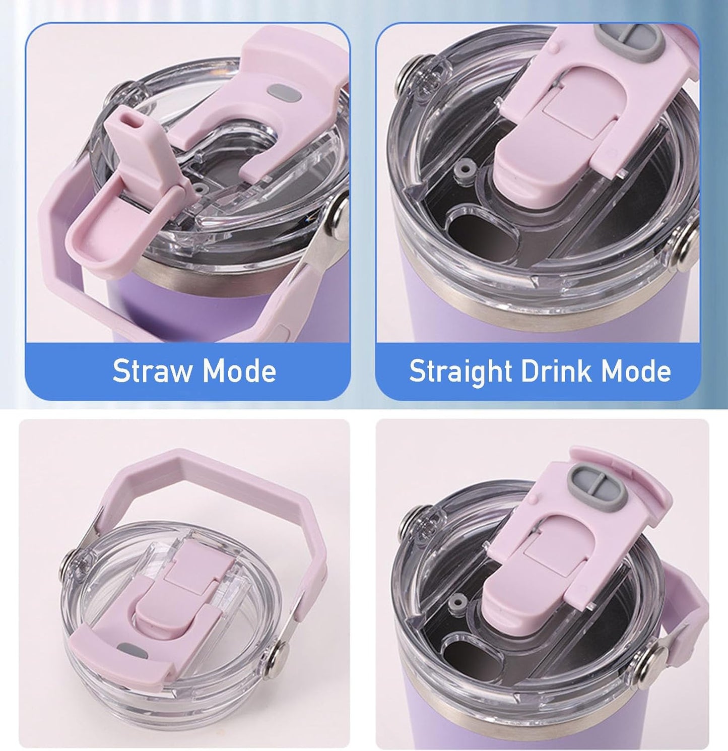 30oz & 20oz Replacement Lid for Stanley IceFlow Stainless Steel Tumbler，2 PCS Spill Proof Tumbler Cover with Handle & 2-in-1 Flip Straw Spout，Leak-Proof Splash Resistant (Grey)