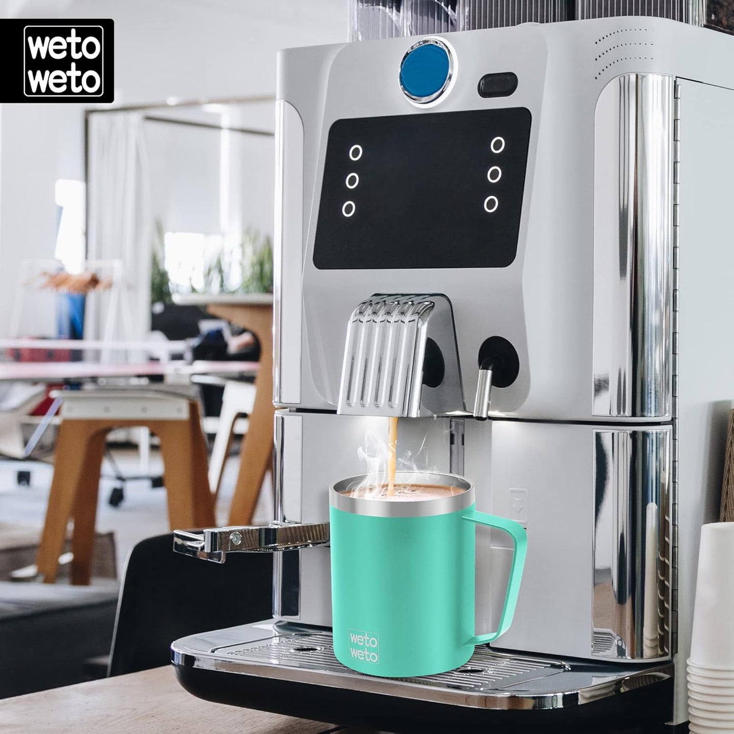 WETOWETO 14 oz Coffee Mug, Vacuum Insulated Camping Mug with Lid, Double Wall Stainless Steel Travel Tumbler Cup, Thermal Coffee Mug, Powder Coated Navy Blue