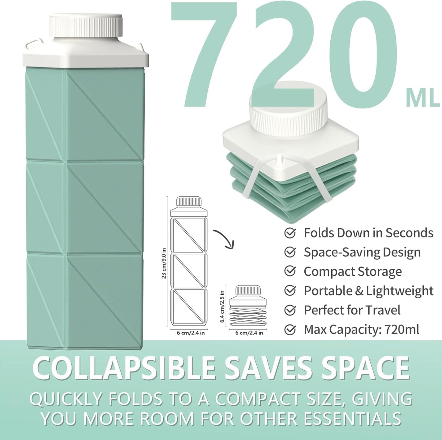 BEAUTAIL Collapsible Water Bottles 24.3oz, Foldable Travel Water Bottle, Portable & Lightweight, Leakproof & Reusable for Traveling Camping Hiking Yoga Sports Outdoor School Office