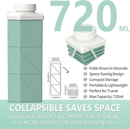 BEAUTAIL Collapsible Water Bottles 24.3oz, Foldable Travel Water Bottle, Portable & Lightweight, Leakproof & Reusable for Traveling Camping Hiking Yoga Sports Outdoor School Office