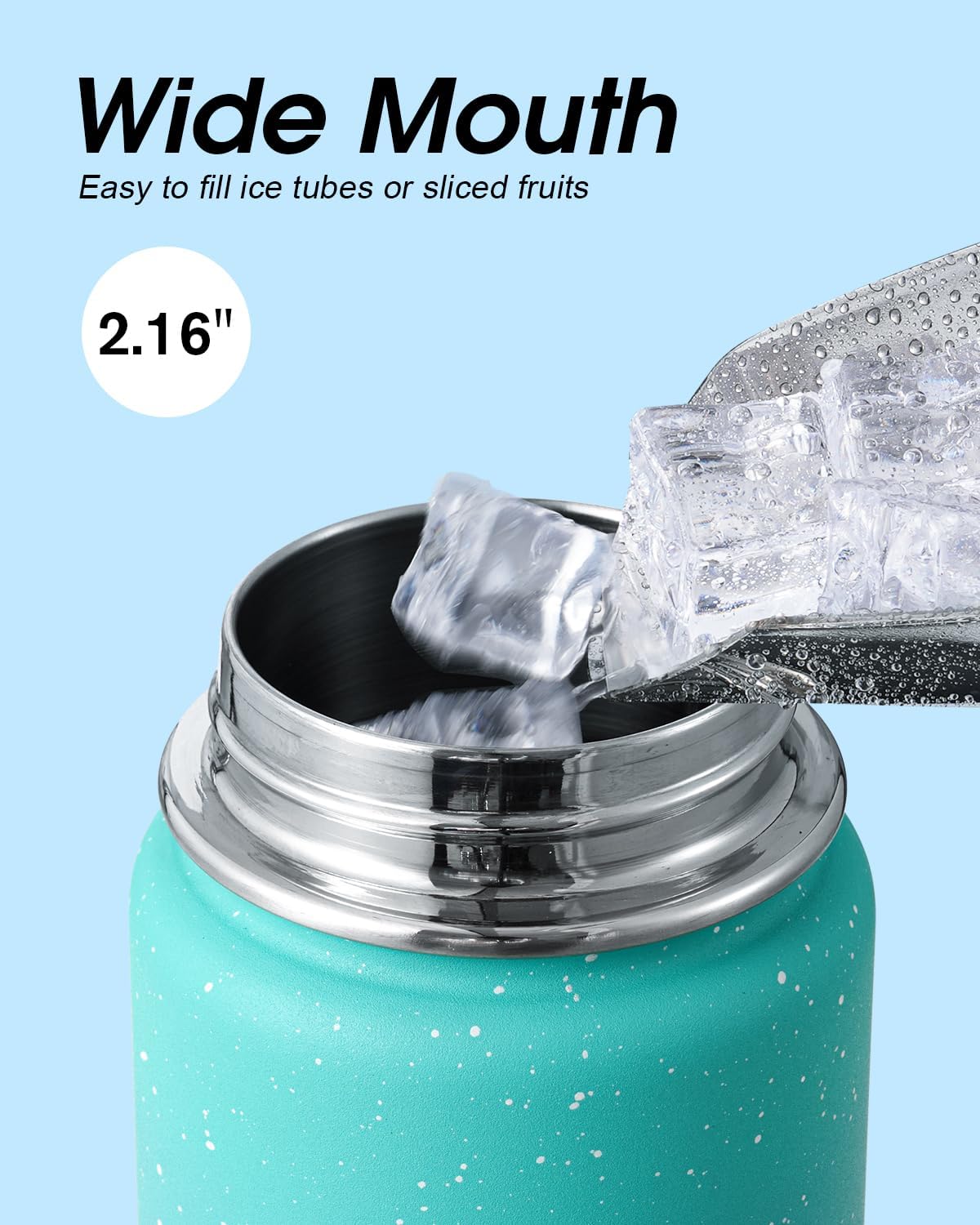 Half Gallon Water Bottle Insulated with Straw & 3 Lids, Coolflask 64 oz Water Jug Large Metal Stainless Steel Wide Mouth for Sports, Gym or Office, Non-BPA Keep Cold 48H Hot 24H, Samurai Cyan