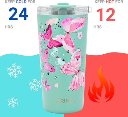 Drinco - 20 oz Stainless Steel Tumbler | Double Walled Vacuum Insulated Mug With Lid, 2 Straws, For Hot & Cold Drinks (20oz Dragonfly)