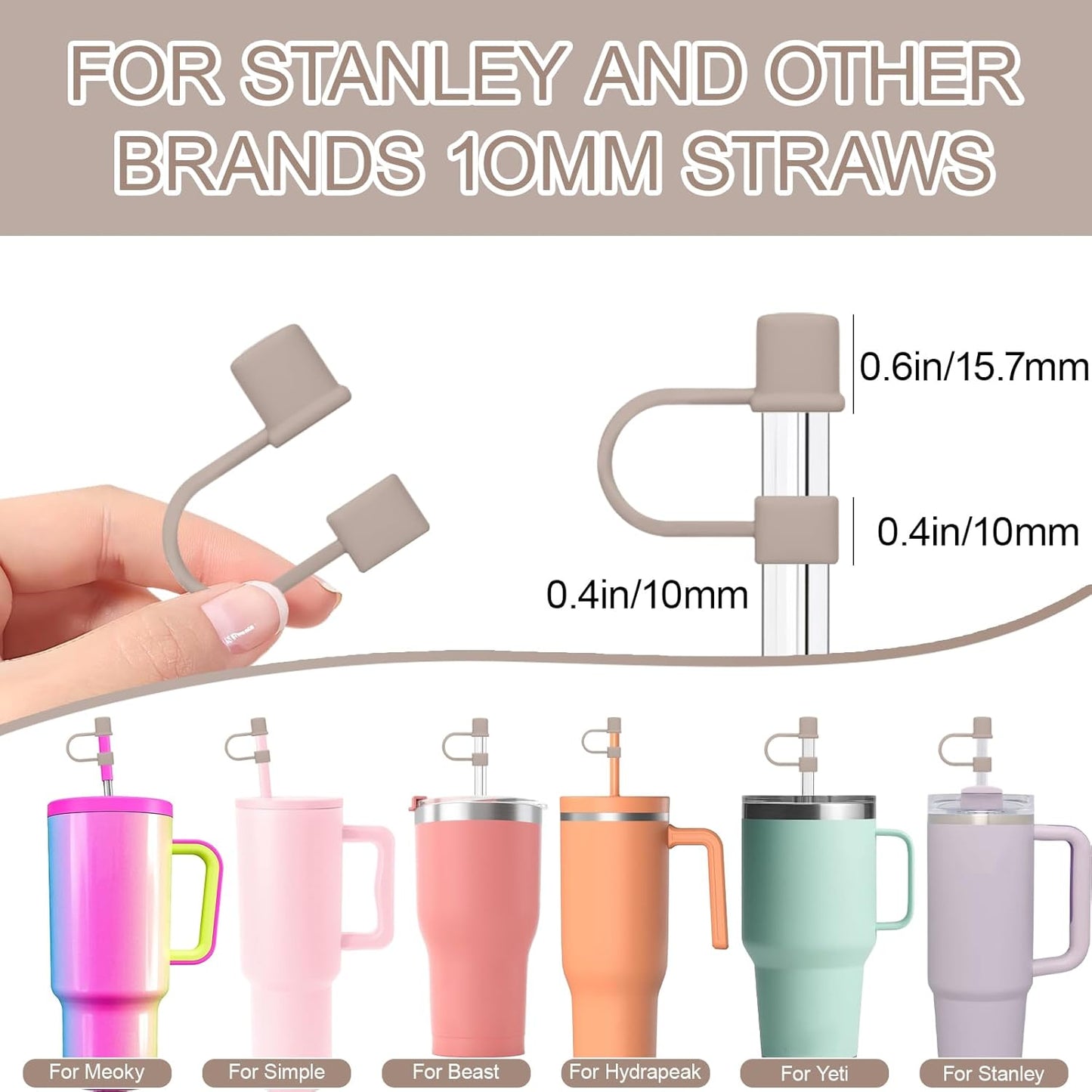 7Pcs Straw Cover Cap for Stanley Cup,Simple 10mm(0.4inch) Silicone Straw Toppers for Stanley 40&30oz Tumbler Accessories-Multicolor