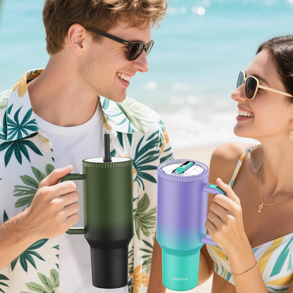 Greatyos 40 oz Tumbler with Handle and Flip Straw Lid - Upgraded Traveler 40oz Tumblers with Lids Straws Vacuum Insulated Leak Proof Stainless Steel Cup Mug Gifts for Men Women Him Her (Ocean Dream)
