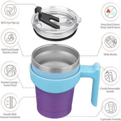 BJPKPK Tumbler With Handle And Straw Lid 40 oz Stainless Steel Insulated Coffee Tumbler Cups For Home, Office or Car,Turquoise