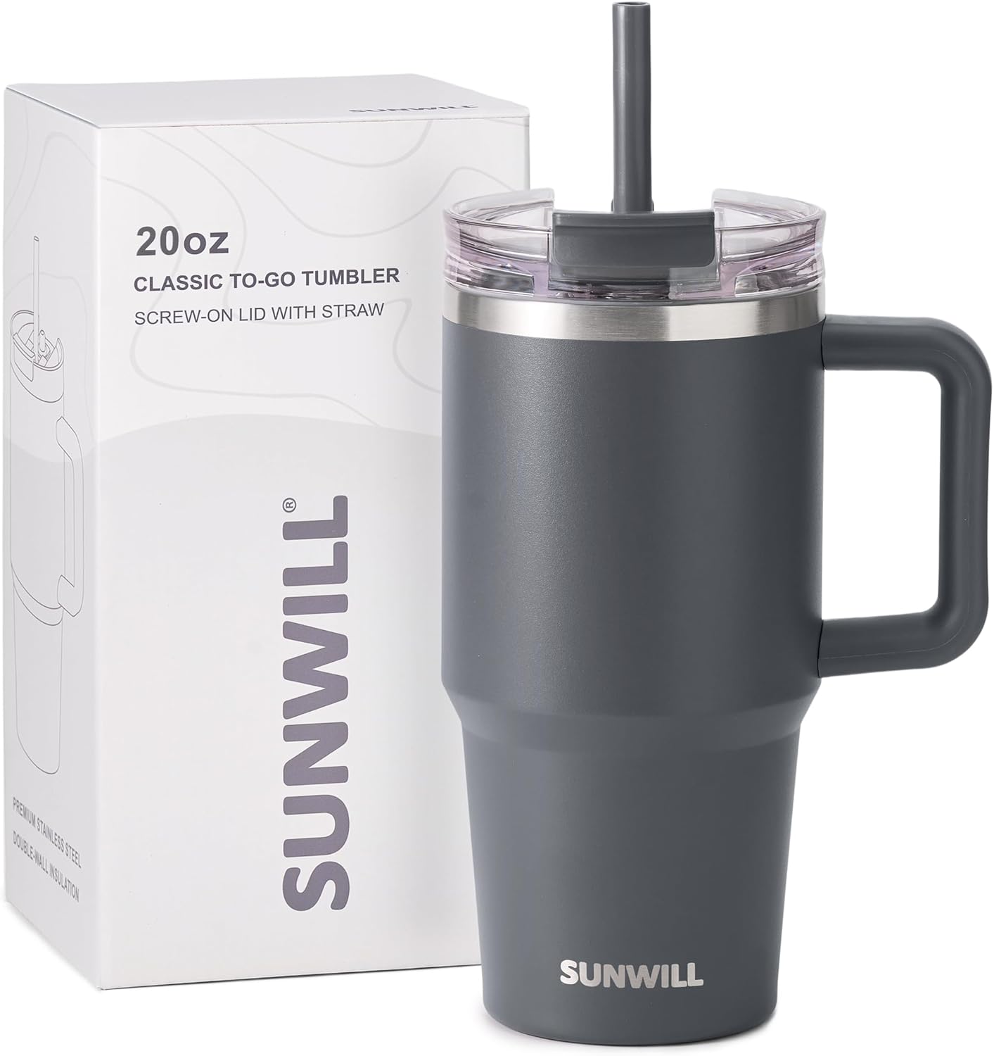 SUNWILL 20 oz Tumbler with Handle and Straw Leak Proof,Travel Coffee Mug with Lid, Stainless Steel Cup Insulated for Office & Gym, Cupholder Friendly, Powder Coated Orchid