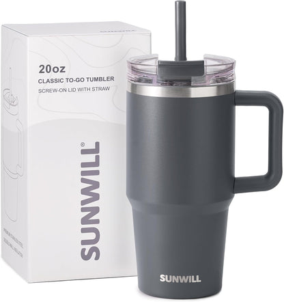 SUNWILL 20 oz Tumbler with Handle and Straw Leak Proof,Travel Coffee Mug with Lid, Stainless Steel Cup Insulated for Office & Gym, Cupholder Friendly, Powder Coated Orchid