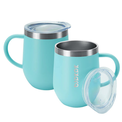 BJPKPK 2 pcs Insulated Coffee Mug, 14oz Insulated Tumbler with Lid, Stainless Steel Coffee Cups with Splash Proof Lid-White