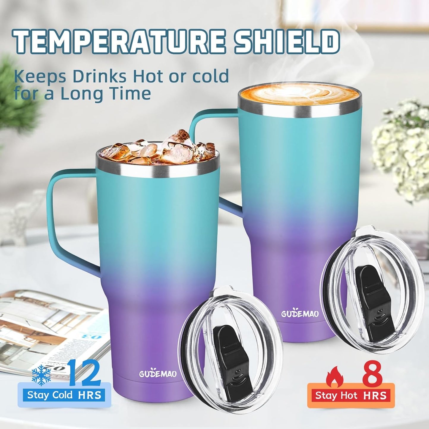 20 oz Insulated Coffee Mug with Ceramic Coating, Stainless Steel Travel Mug Tumbler with Handle Lid and Straw, Double Wall Leak-Proof Coffee Travel Mug Keeps Drink Hot and Cold (Black)