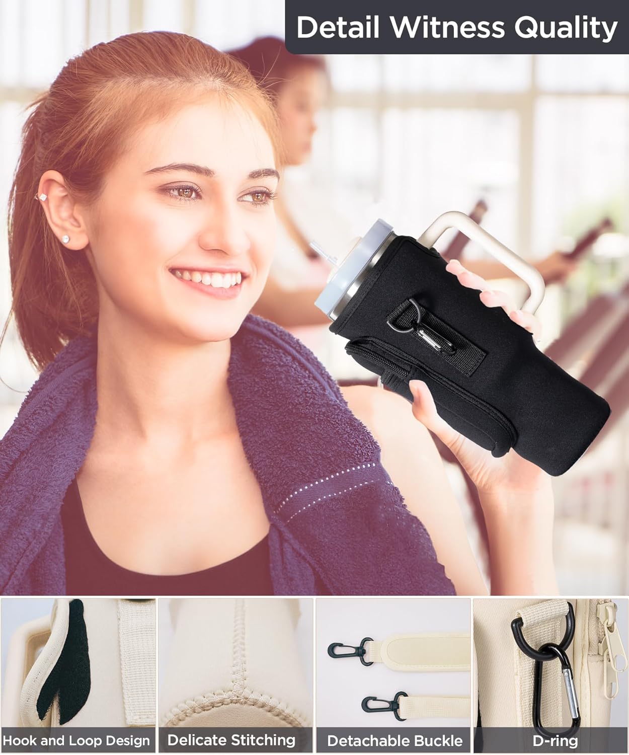 dabria Water Bottle Carrier Bag with Phone Pocket for Stanley 40/30 oz Tumbler Neoprene Water Bottle Holder Pouch with Adjustable Strap Bollus with Straw Cover for Stanley Cup Accessories