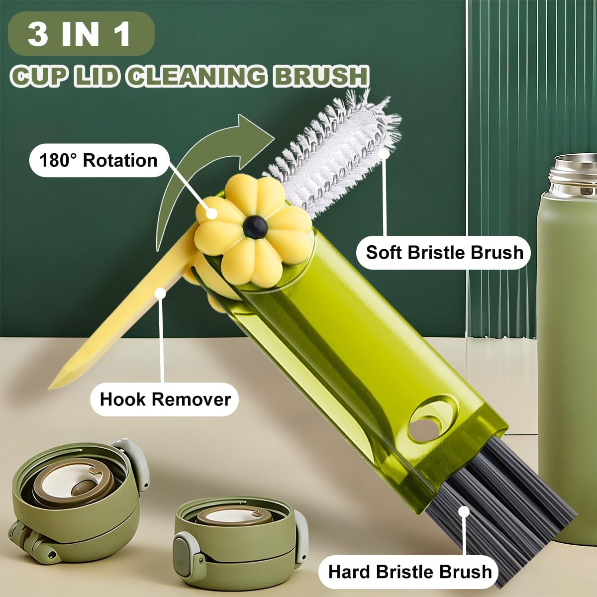 3 in 1 Cup Lid Cleaning Brush, Portable Cup Cleaner Brush, New Water Bottle Lid Cleaner Brush, Multifunctional Cleaning Brush - Home Kitchen Cleaning Tools for Tight Spaces & Bottle Gaps, 3 PCS