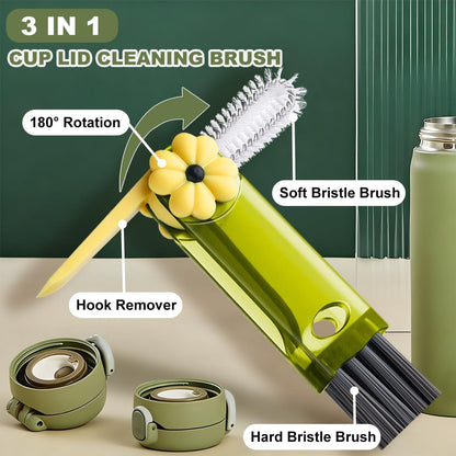 3 in 1 Cup Lid Cleaning Brush, Portable Cup Cleaner Brush, New Water Bottle Lid Cleaner Brush, Multifunctional Cleaning Brush - Home Kitchen Cleaning Tools for Tight Spaces & Bottle Gaps, 3 PCS