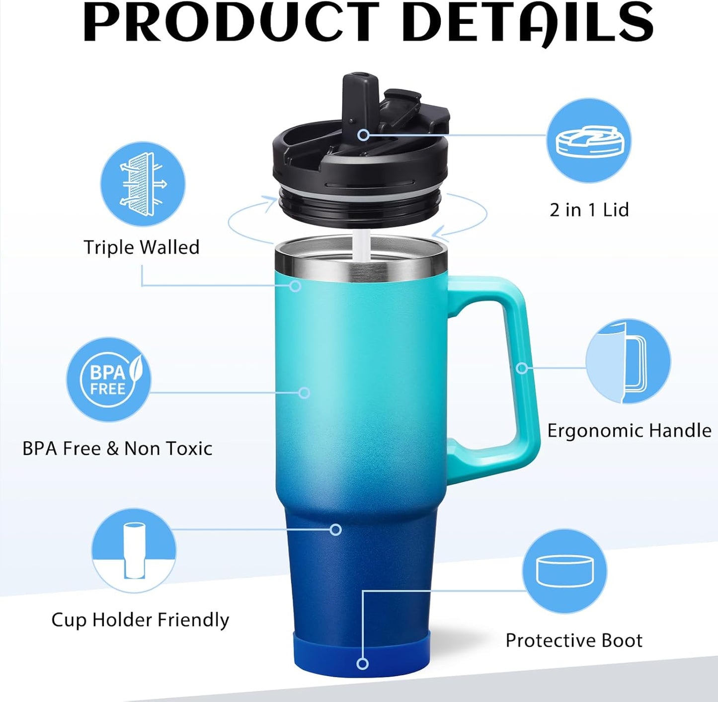 30 oz Tumbler with Handle and Straw - Keep Cold 36H & Hot 12H, Metal Coffee Cup with Lid (Straw & Flip Lid), 30oz Insulated Stainless Steel Thermal Mug, Leak-proof Travel Water Bottle