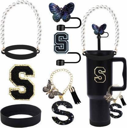 7pcs Cup Accessories for Stanley 30/40oz Tumbler, Handle Strap, Straw Cover, Silicone Boot, Letter Charm Stickers