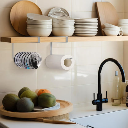 Tumbler Lid Organizer, Horizontal Tumbler Lid Storage Hook Up to 10 Lids, Space Saving Cup Lid Holders Under Cabinet Tumbler Lid Hook for Kitchen Organizer and Storage,Hanging Paper Towel Rack Hanger