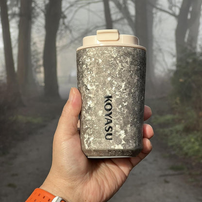 KOYASU Ti-Zen Titanium Travel Coffee Mug - 12oz Ultralight Insulated Tumbler - Leakproof Commuter Cup for Men & Office Desk Accessory - Minimalist Portable Tea Flask for Travel & Car- Indigo Blue