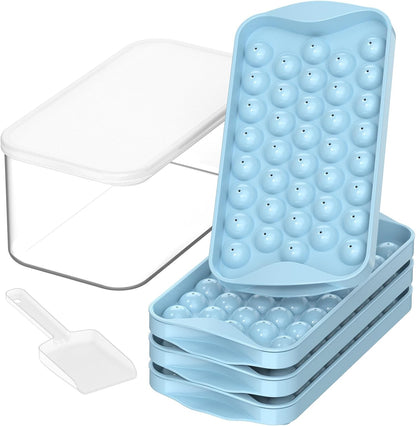 DOQAUS Ice Cube Trays with Lid and Bin, Easy Twist Release 0.8 Inch Mini Ice Balls, BPA-Free Food-Grade Ice Molds for Freezer, Iced Coffee, Cocktails (4 Pack)