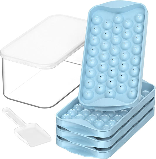 DOQAUS Ice Cube Trays with Lid and Bin, Easy Twist Release 0.8 Inch Mini Ice Balls, BPA-Free Food-Grade Ice Molds for Freezer, Iced Coffee, Cocktails (4 Pack)