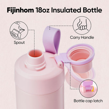 Fijinhom 18 oz Insulated Water Bottle with Handle, 304 Stainless Steel Double Wall Vacuum, Keep 24H Cold, Leak Proof, BPA-Free,with Lid & Non-Slip Bottom for Outdoor, Sports, Work, Travel (Black)