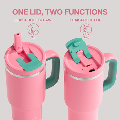 40 oz Tumbler with Handle and Straw: Stainless Steel Insulated Tumbler Keeps Cold for 24 Hours, Leakproof Travel Cup Fits in Cup Holder and BPA-Free, Cotton Candy