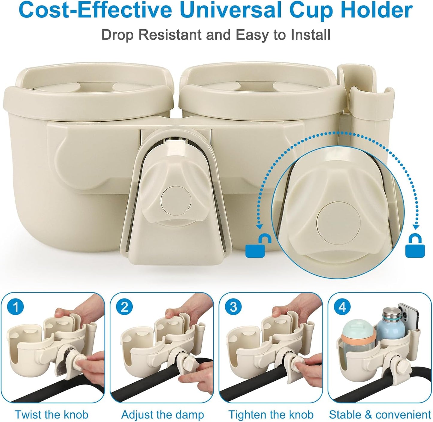 Accmor Stroller Cup Holder with Phone Holder, Bike Cup Holder, Universal Cup Holder for Uppababy Nuna Doona Strollers, 2-in-1 Cup Holder for Walker, Wheelchair, Scooter - Colors B