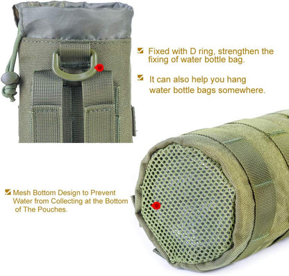 Upgraded Sports Water Bottles Pouch Bag, Tactical Drawstring Molle Water Bottle Holder Tactical Pouches, Travel Mesh Water Bottle Bag Tactical Hydration Carrier