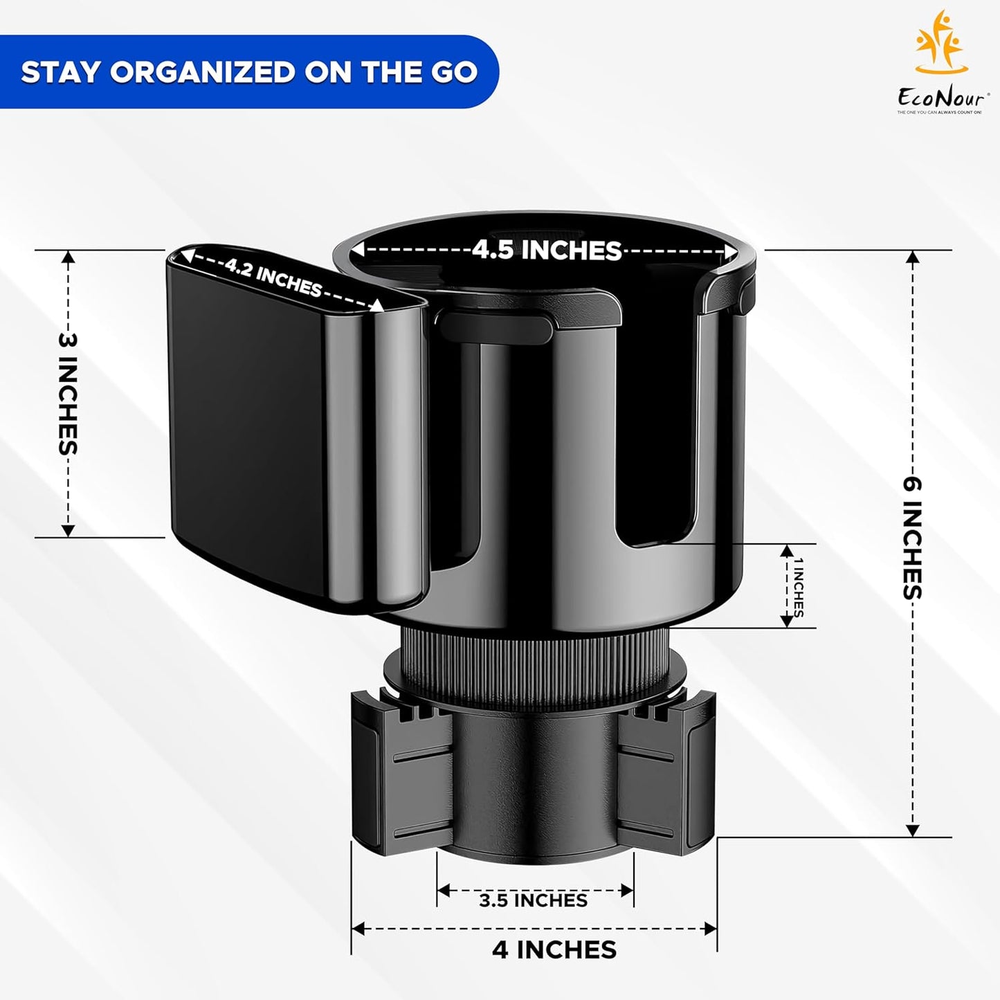 EcoNour Car Cup Holder Expander | Fits 32/40 oz Hydro Flasks, Yeti, Nalgene & Large Bottles up to 3.8" | Universal Cup Adapter for Cars with 3.2" Holders – Black