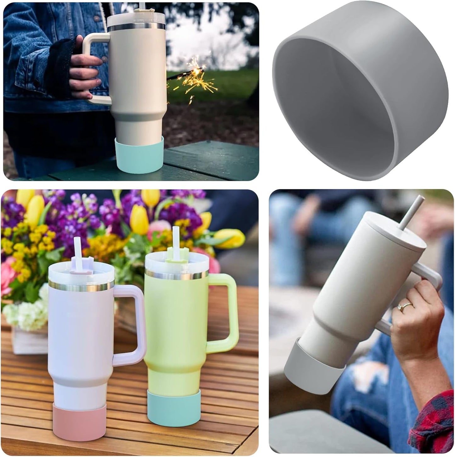 2 Pcs 3 Inch / 75mm Black Water Bottle Boot, Silicone Sleeve Water Bottle Bumper, Tumbler Accessories Bottle Bottom Protector for 20oz 30oz 40oz Water Bottle