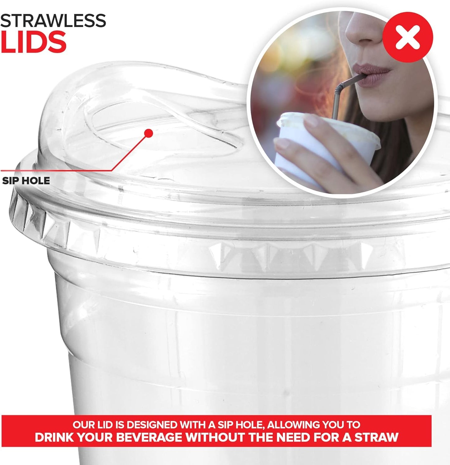 16 oz Clear Plastic Cups with Lids Disposable, Togo Drinking Cup with Strawless Sip Lid for Smoothie, Cold Brew Iced Coffee, Lemonade, Ice Latte, Boba, Party Drinks, Bulk, 16 Ounce (Set of 50)