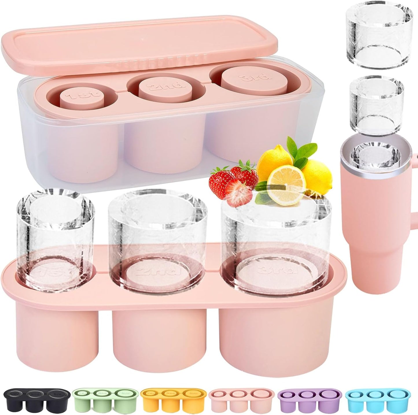 2pc Tumbler Ice Tray for Stanley/Yeti/Simple Modern etc. 30-40oz Tumblers, Silicone Ice Cube Tray for Tumblers with Bin and Lid, Black