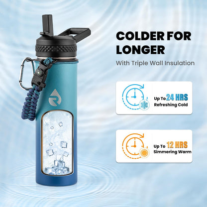 RAYMYLO One Gallon Water Bottle Insulated, Triple Walled Vacuum Stainless Steel (Cold for 48 Hrs), Leak Proof & Non-BPA, Large Water Flask Jug with Paracord Handle & Straw Spout Lids