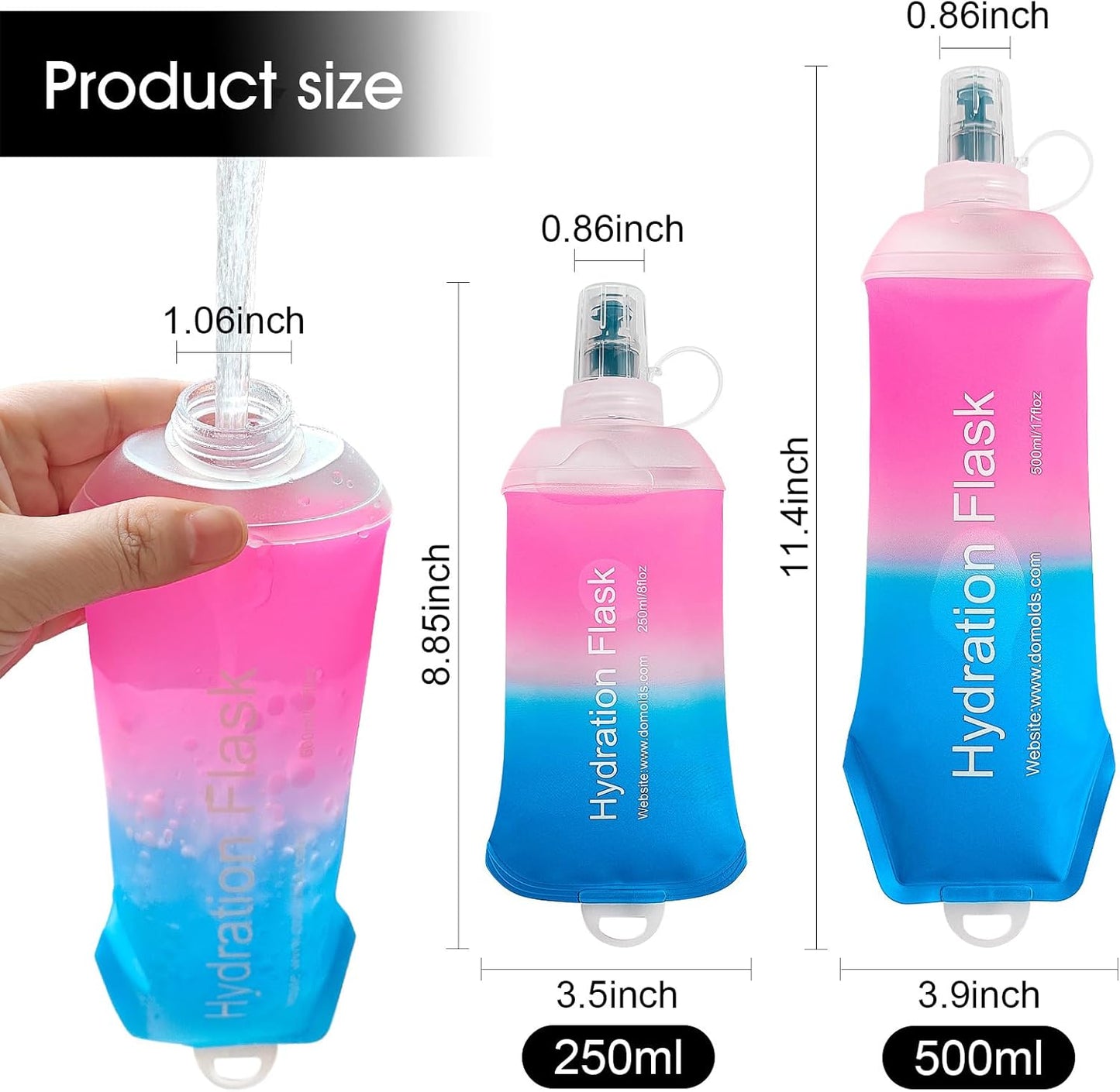 WILDREEDS 500ml Soft Flask, TPU Collapsible Soft Water Bottle for Hydration Pack, Running Vest, Folding Water Bottle for Hiking Cycling Climbing-1Pcs, White