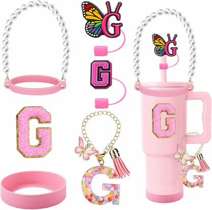 7pcs Cup Accessories for Stanley 30/40oz Tumbler, Handle Strap, Straw Cover, Silicone Boot, Letter Charm Stickers